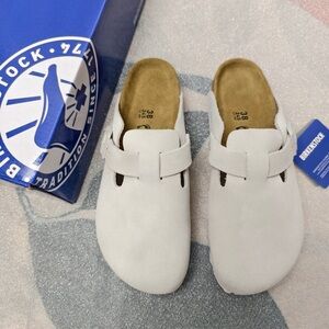 Women's Birkenstock Boston White Suede Shoes - Narrow Fit
